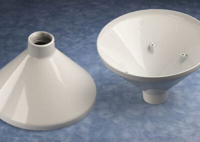 Metal casting in a light gray finish
