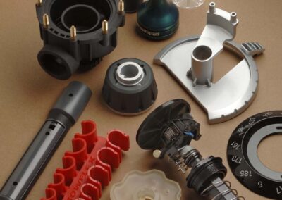 Collection of components and finished goods produced by plastic injection molding